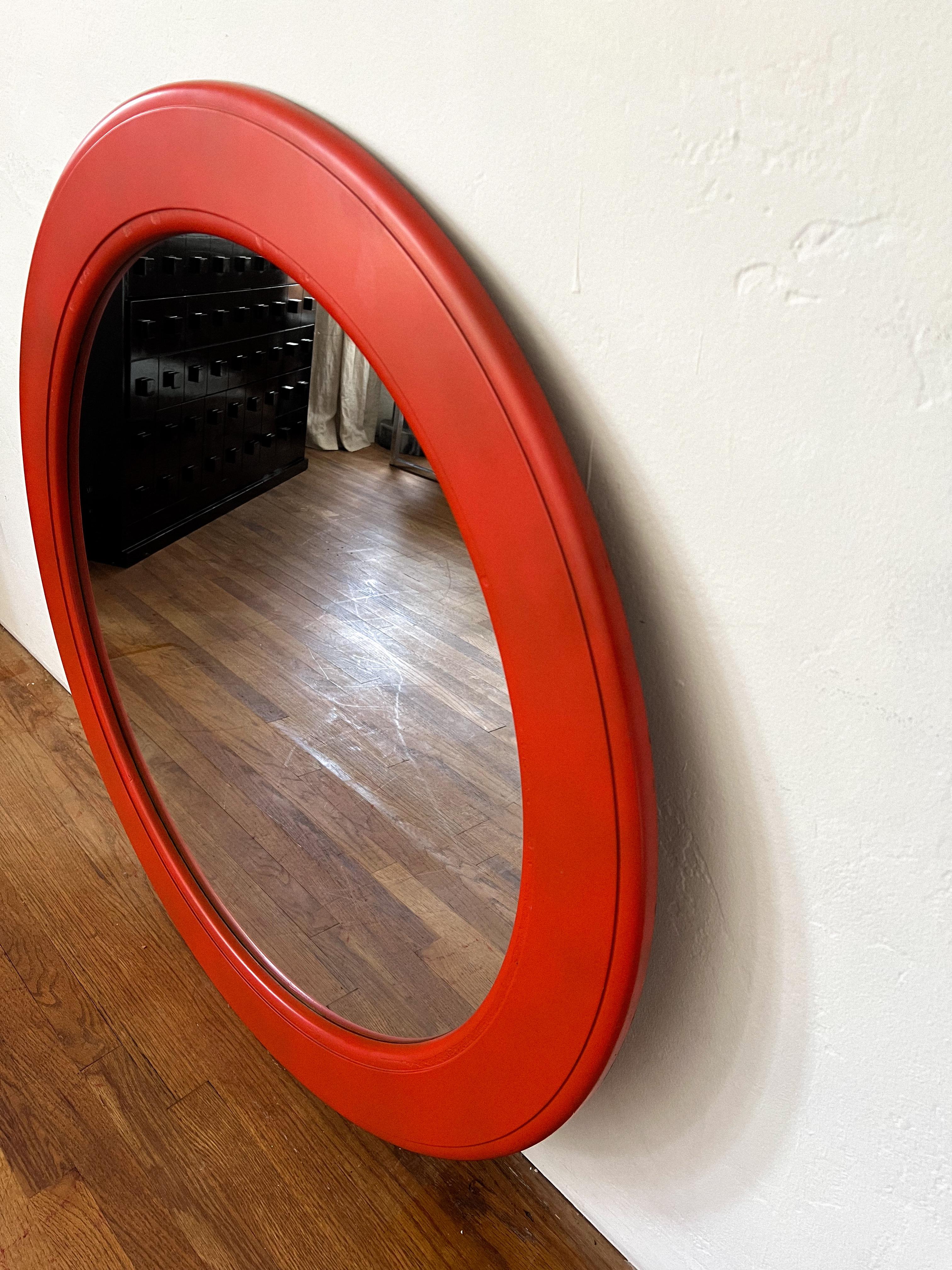1970s Space Age Round Red Wall Mirror For Sale 2