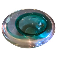 1970s Space Age Seguso Style Green Sommerso Murano Glass Ashtray