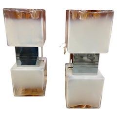 1970 Space Age Set of Two Cubic Murano Glass Italian Wall Sconces by Sciolari (en anglais)