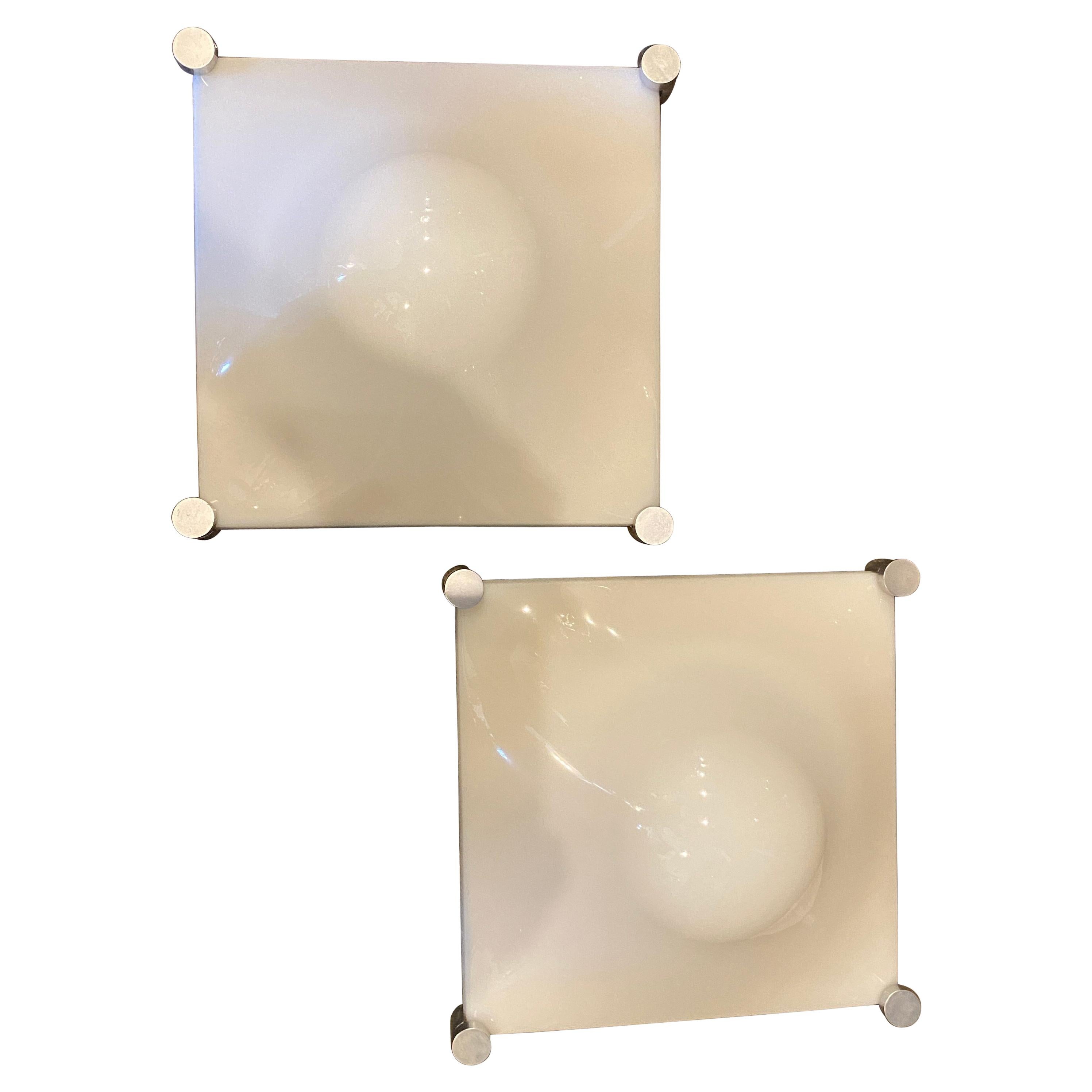 1970s Space Age Set of Two Elio Martinelli Acrylic and Steel Bolla Wall Sconces