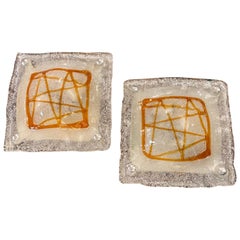 1970s Space Age Set of Two White and Brown Murano Glass Wall Sconces by Mazzega 1970s Space Age Set of Two White and Brown Murano Glass Wall Sconces by Mazzega