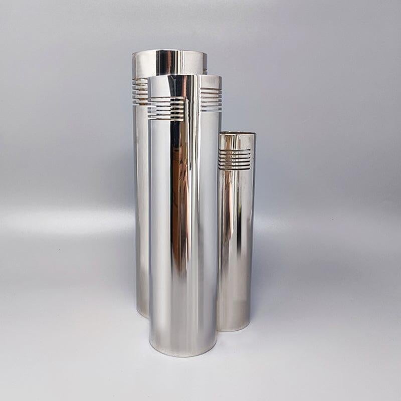 1970er Space Age Versilberte Vase von Sassetti, Handgefertigt, Made in Italy (Italienisch) im Angebot