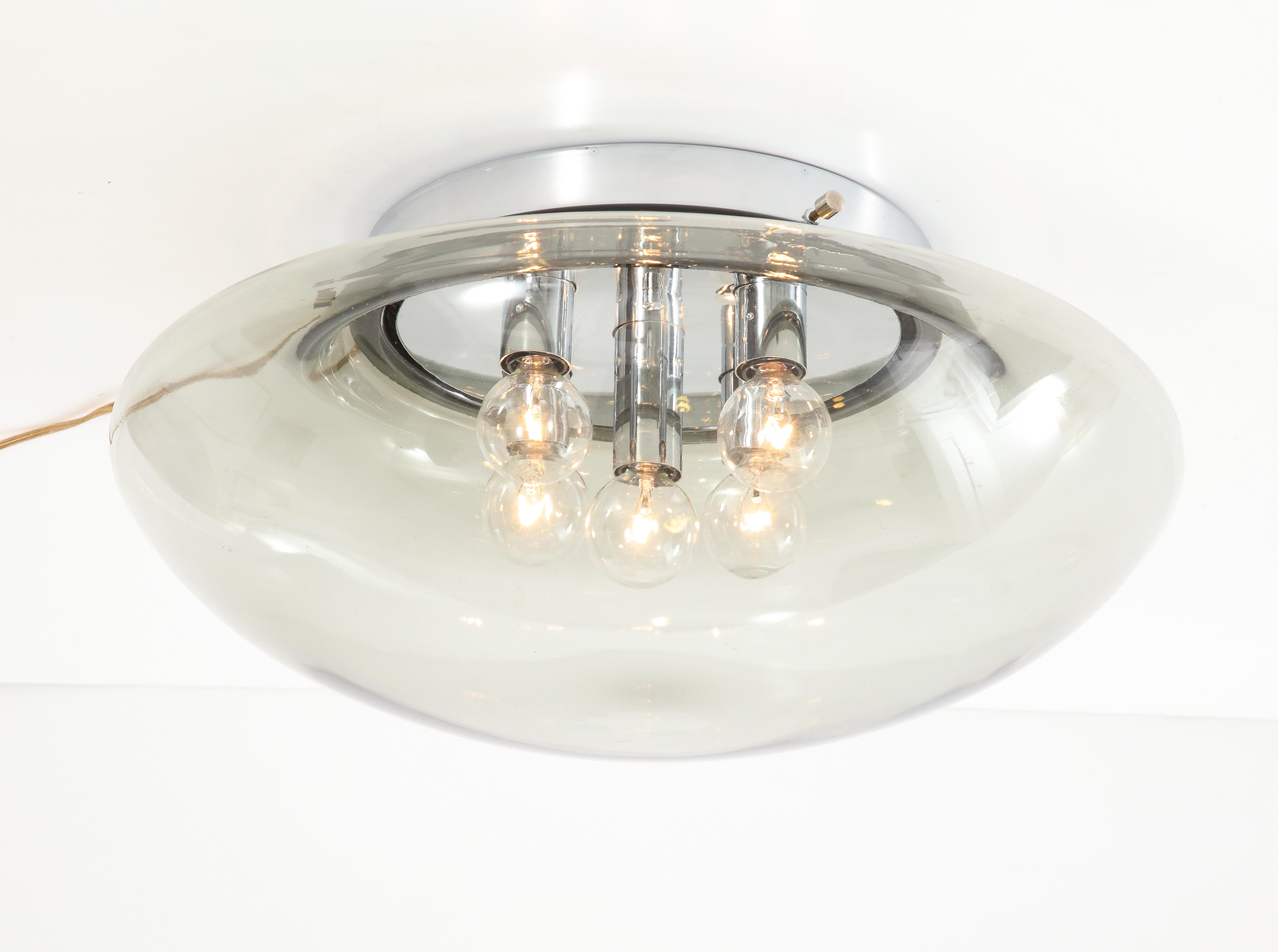 Glass 1970's Space Age Smoked Gray Flush Mount / Sconce For Sale