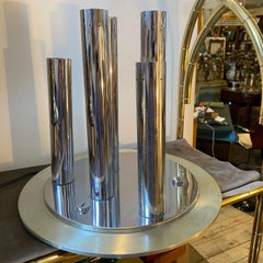 Lampada da tavolo o plafoniera italiana anni '70 Reggiani Space AGE in acciaio e alluminio