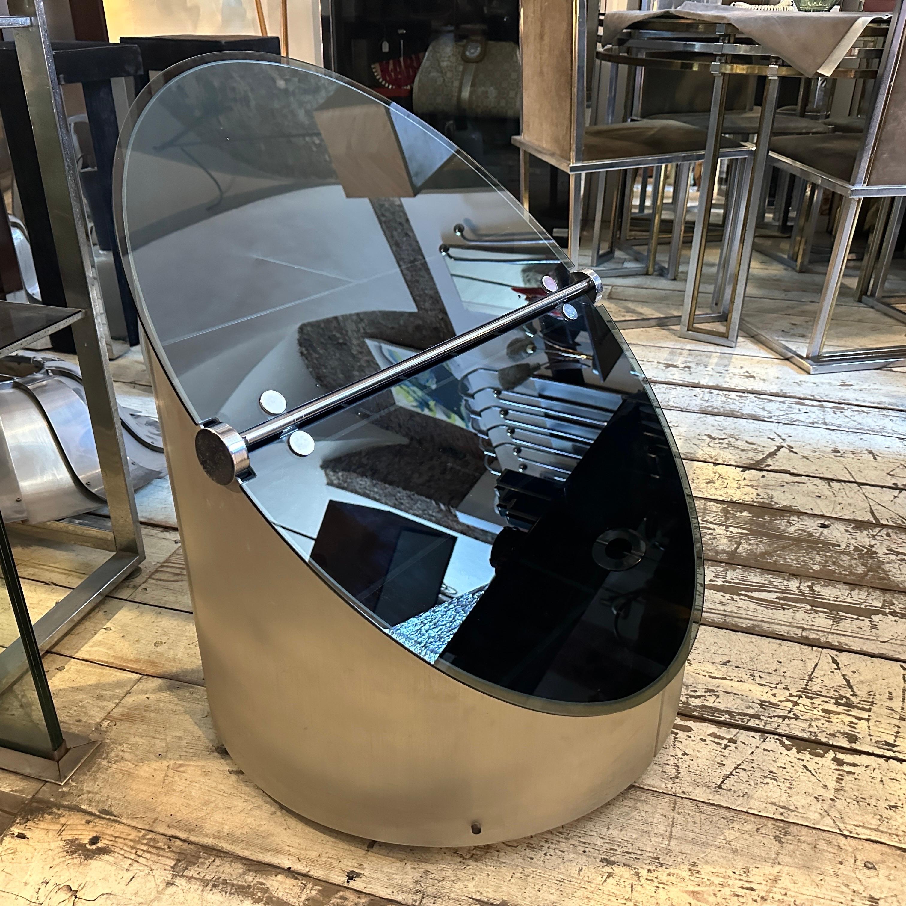 1970s Space Age Steel and Glass Bar Cart by Claudio Salocchi for Luigi Sormani For Sale 5