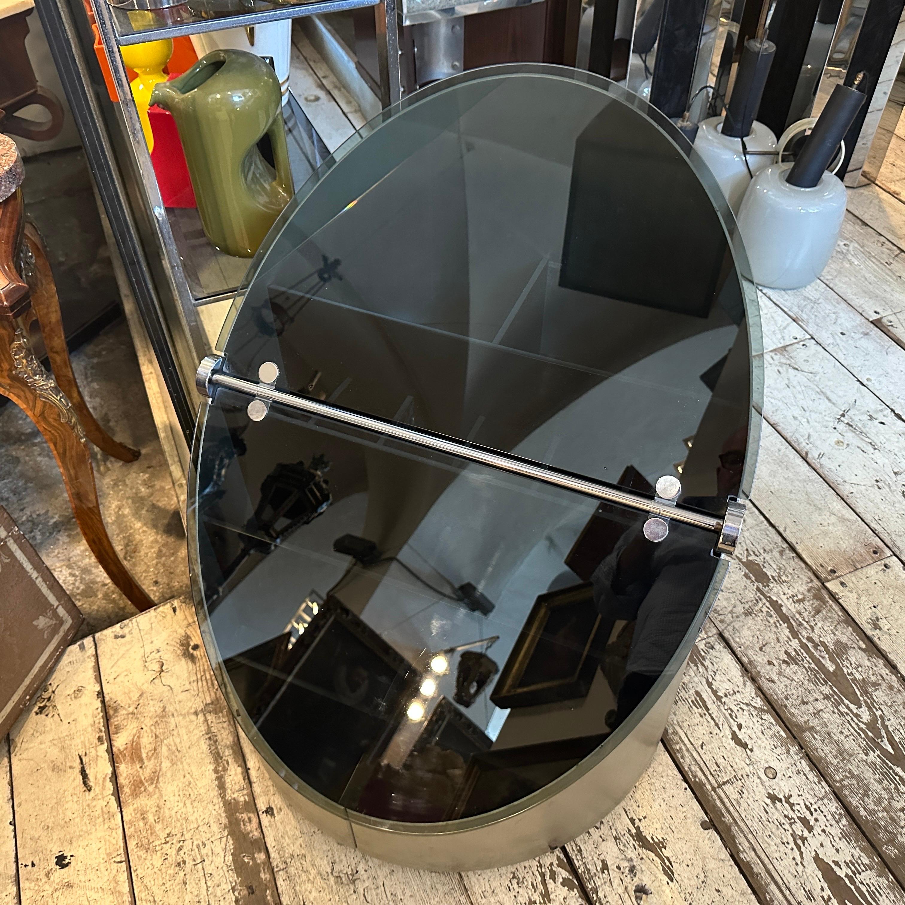 1970s Space Age Steel and Glass Bar Cart by Claudio Salocchi for Luigi Sormani For Sale 7