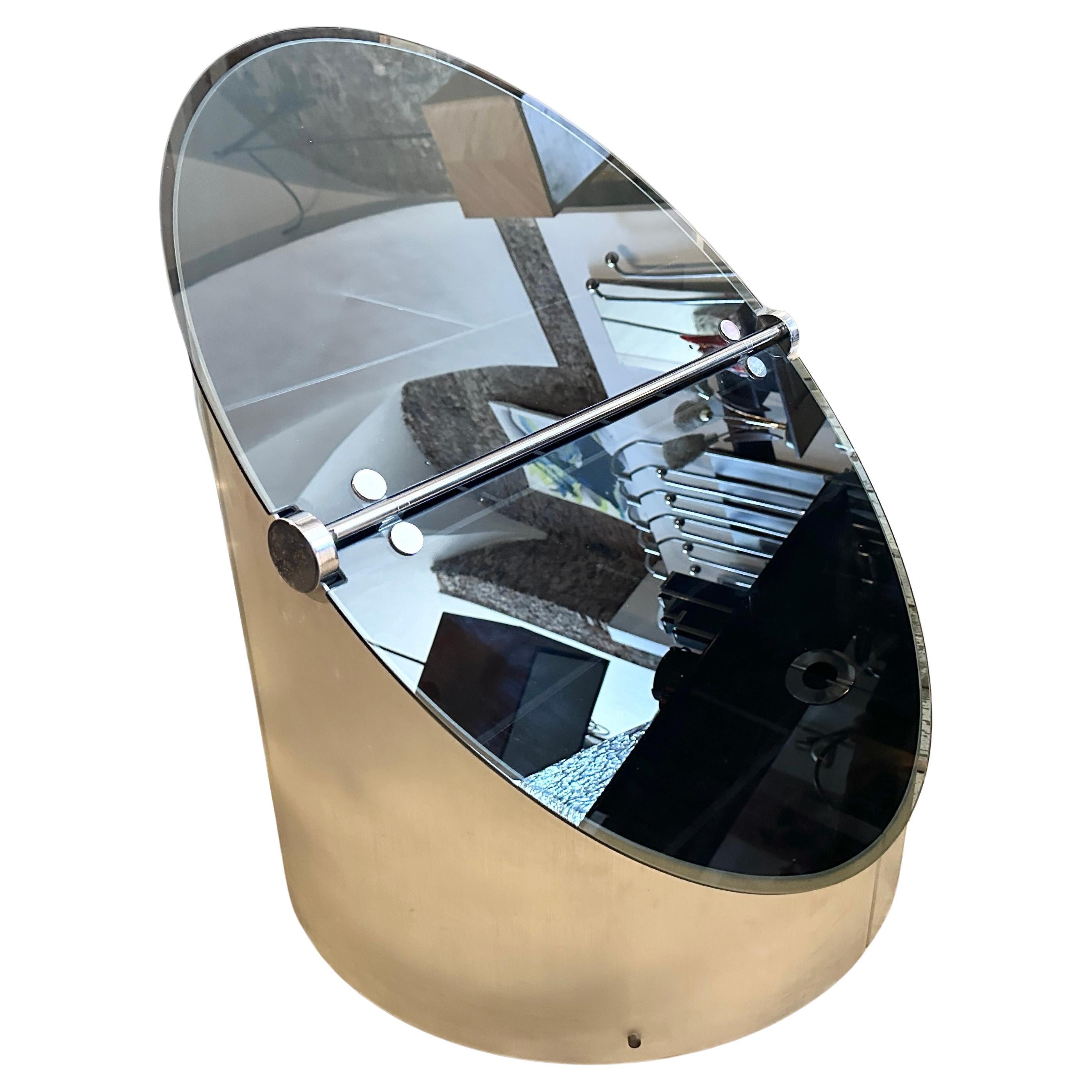 1970s Space Age Steel and Glass Bar Cart by Claudio Salocchi for Luigi Sormani For Sale