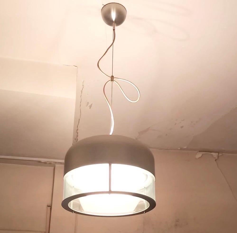 Acier Pendentif en acier et verre de Pia Guidetti Crippa pour Lumi Milano, datant des années 1970, de type Steel Age en vente