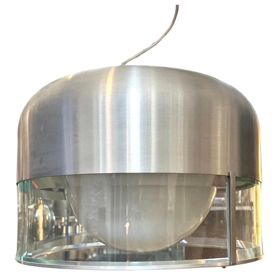 Pendentif en acier et verre de Pia Guidetti Crippa pour Lumi Milano, datant des années 1970, de type Steel Age en vente