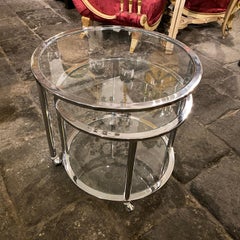 1970s Space Age Steel and Glass Round Italian Openable Trolley Cart