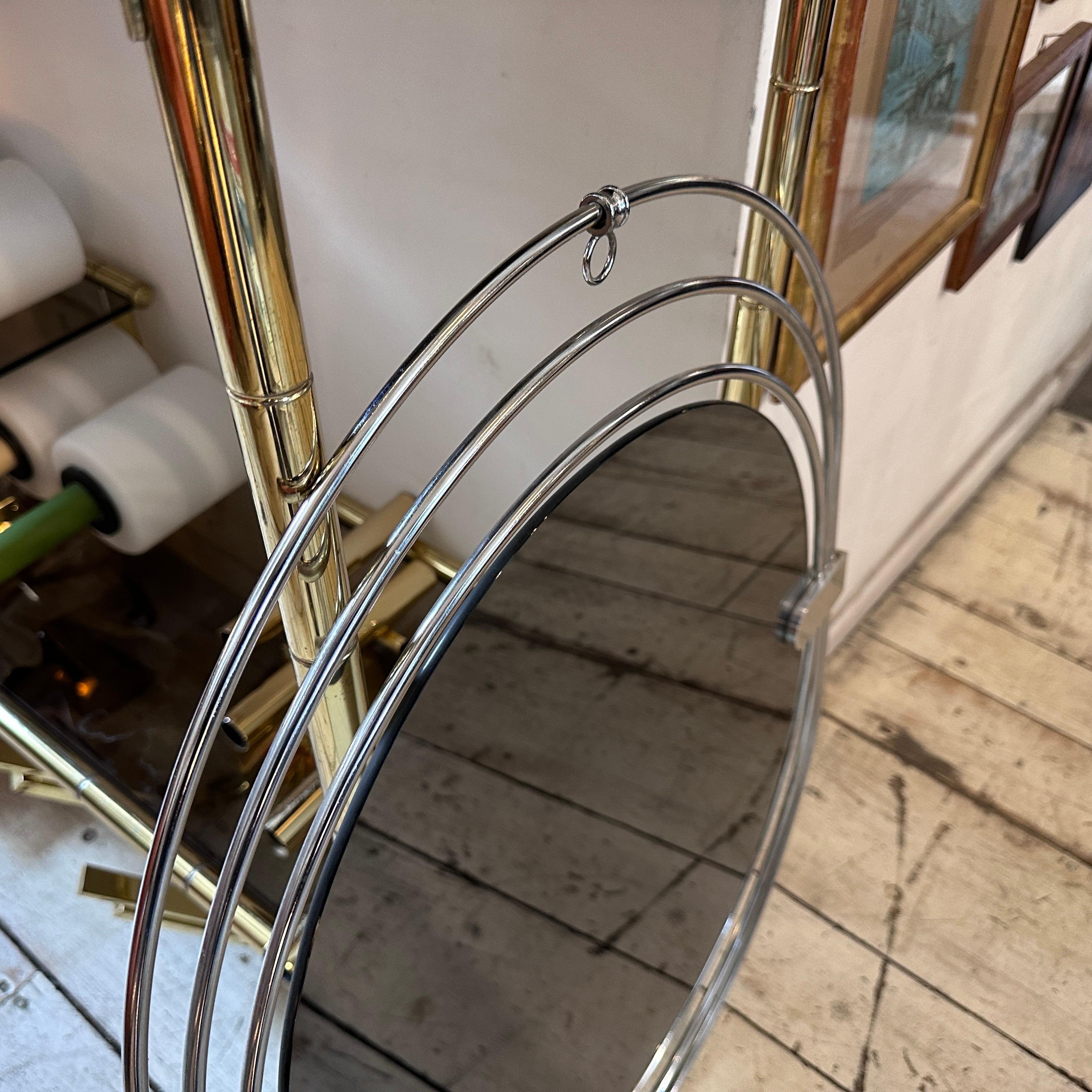 1970s Space Age Steel and Smoked Glass Oval Italian Wall Mirror For Sale 7