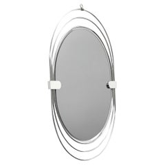 1970s Space Age Steel and Smoked Glass Oval Italian Wall Mirror
