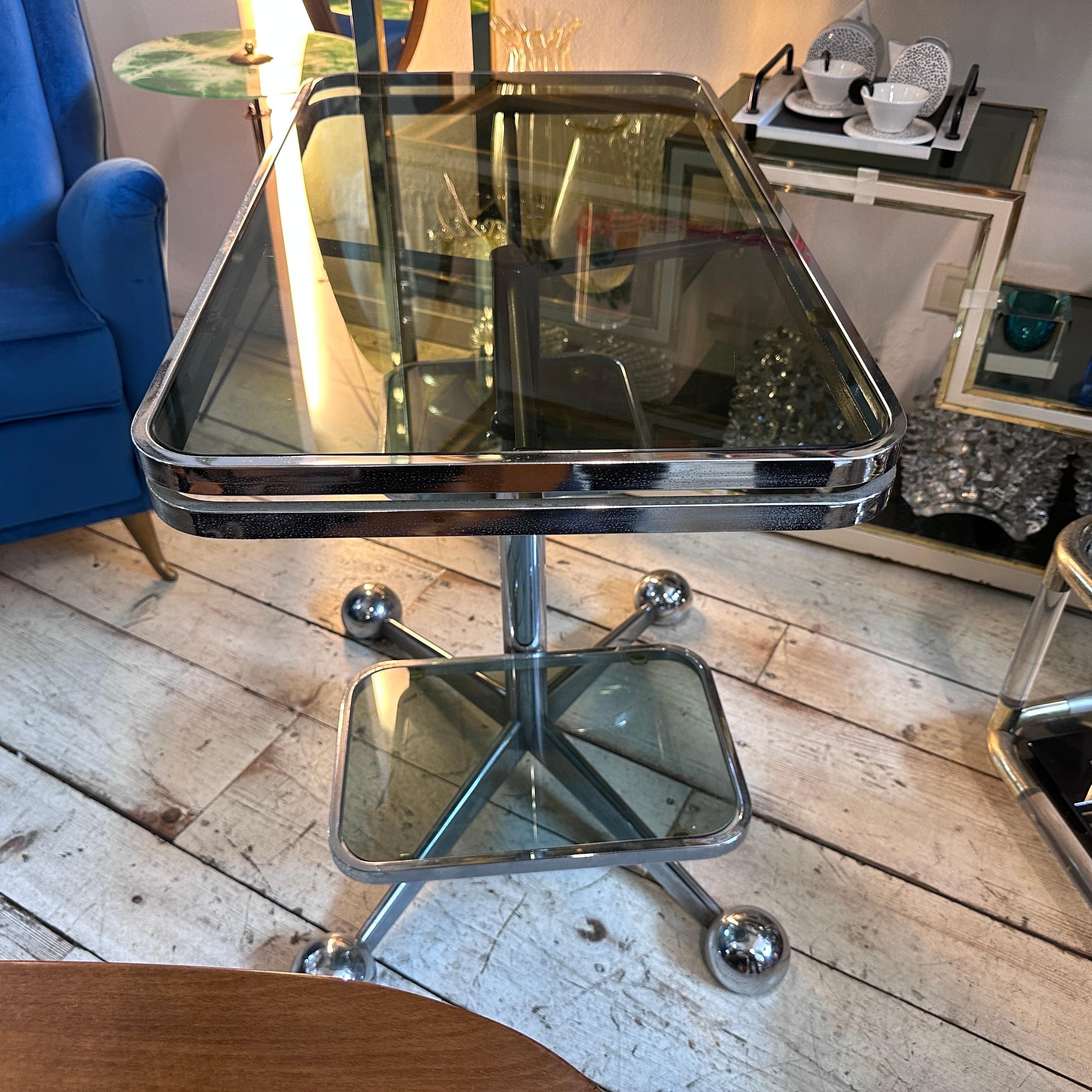 1970s Space Age Steel and Smoked Glass Rectangular Italian Bar Cart by Allegri 6