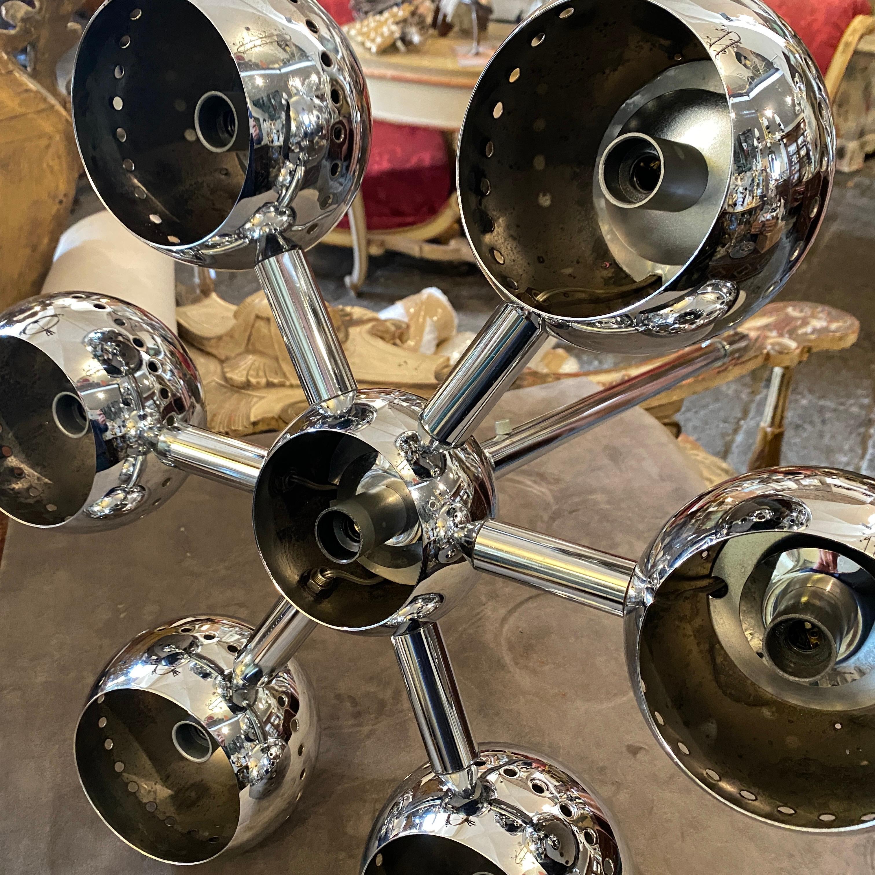 1970s Space Age Steel Chromed Italian Chandelier Attributed to Reggiani 1