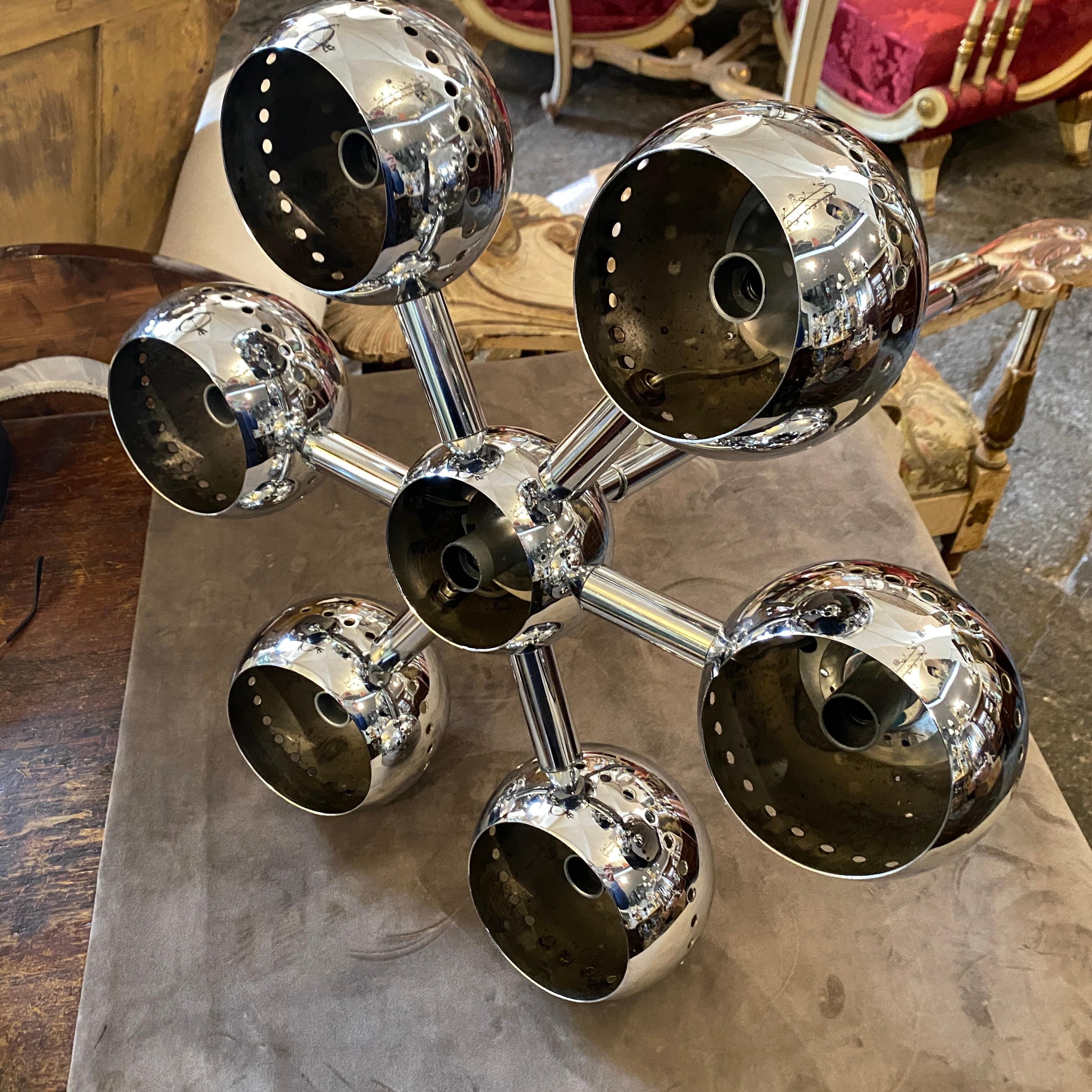 1970s Space Age Steel Chromed Italian Chandelier Attributed to Reggiani 2