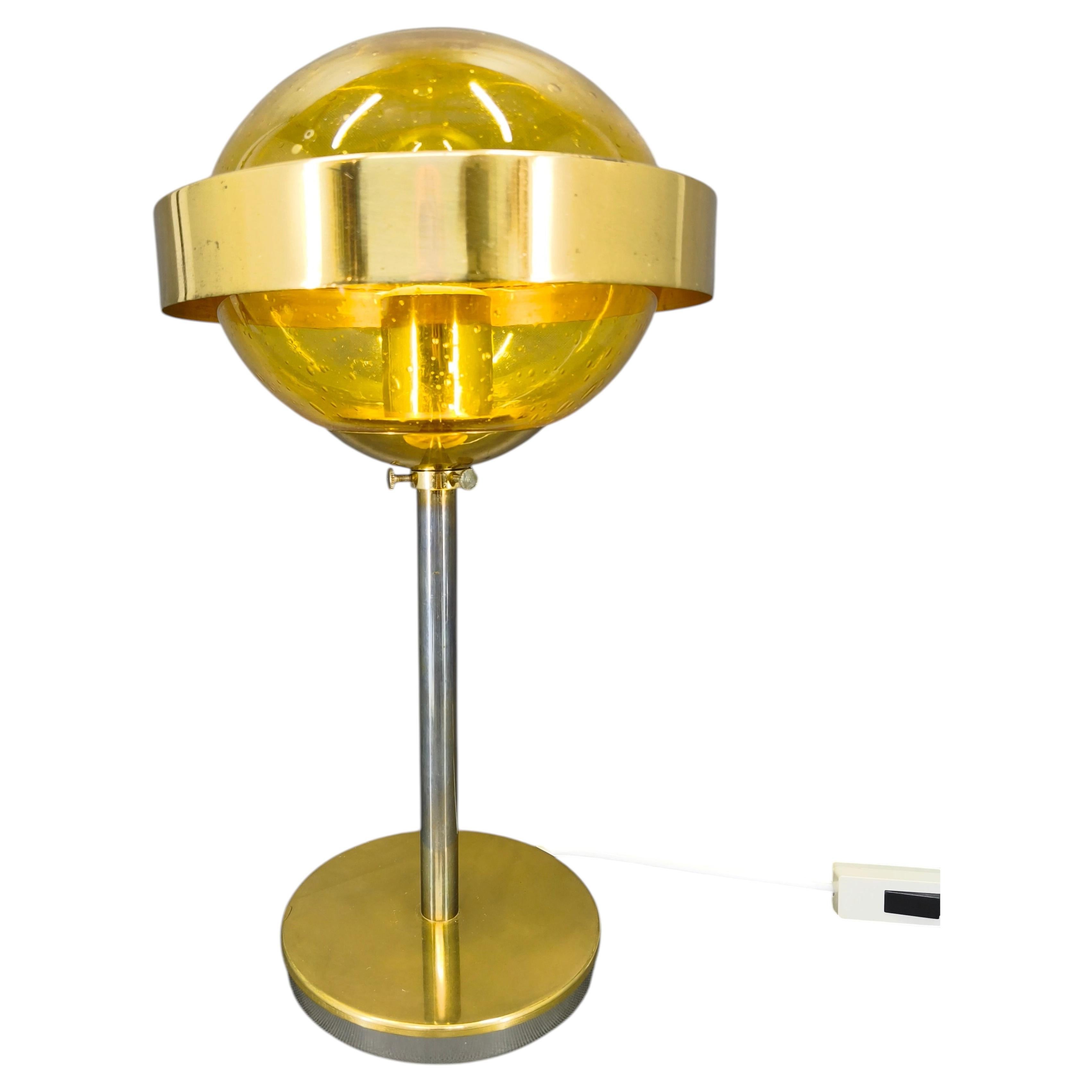 1970s Space Age Table Lamp Brass Glass Kamenický Šenov