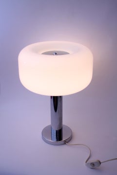 1970s Space age table lamp  Opaline lampshade + Chromed base (40x28x28cm). Cool