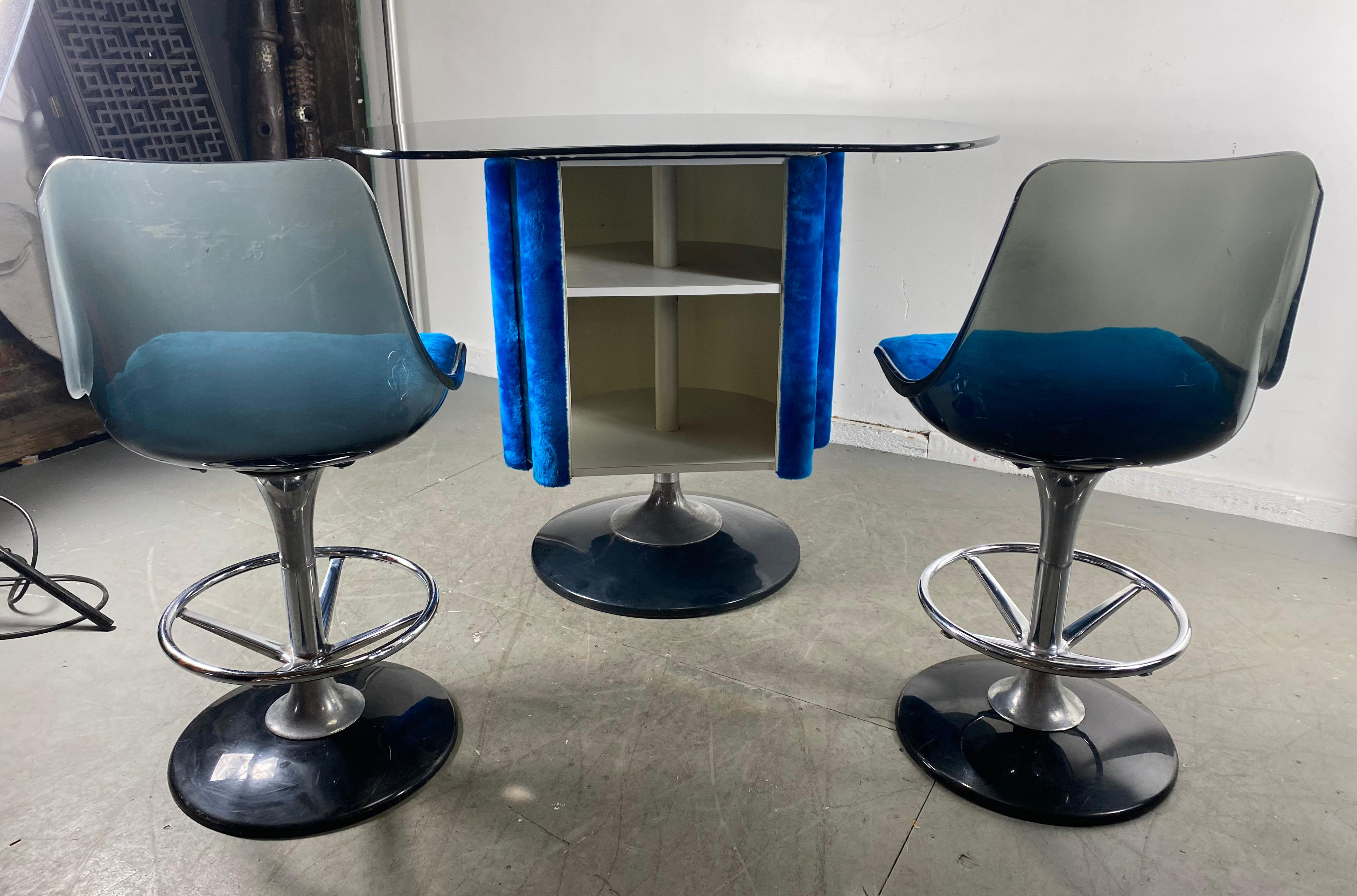 Late 20th Century 1970s Space Age Three-Piece Pedestal Dry Bar with Two Stools by Chrome Craft
