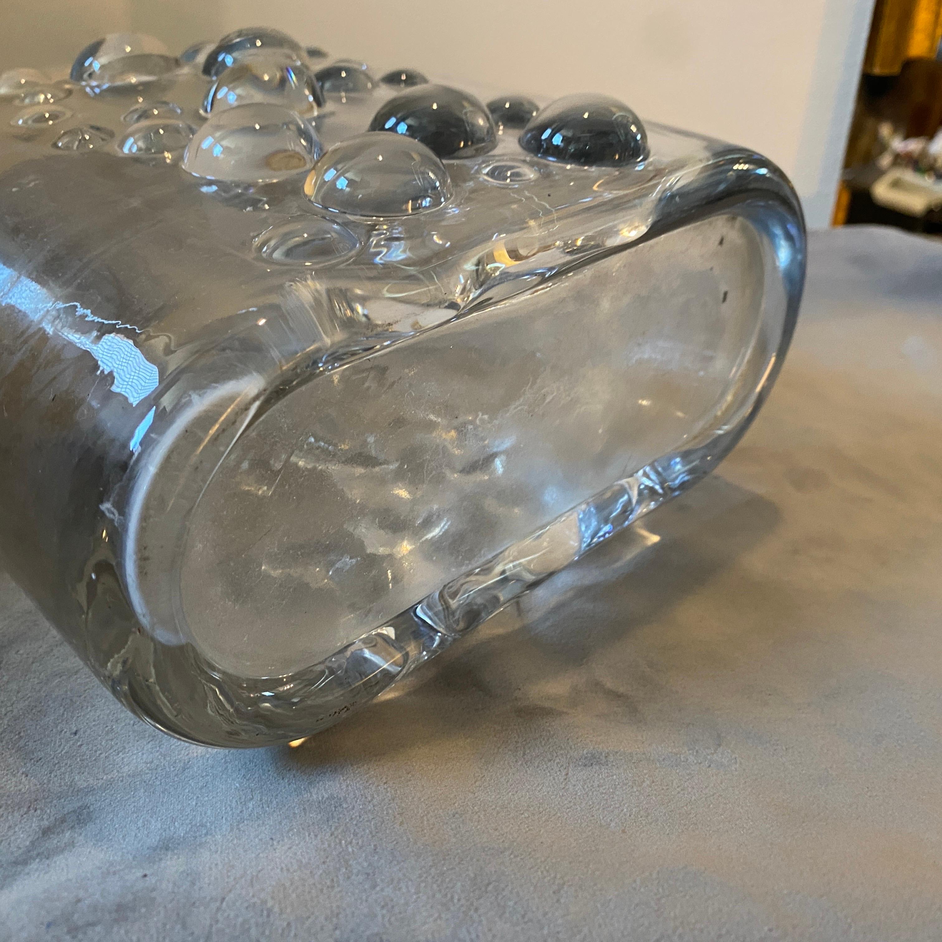 20th Century 1970s Space Age Transparent Glass Italian Oval Bubble Vase For Sale