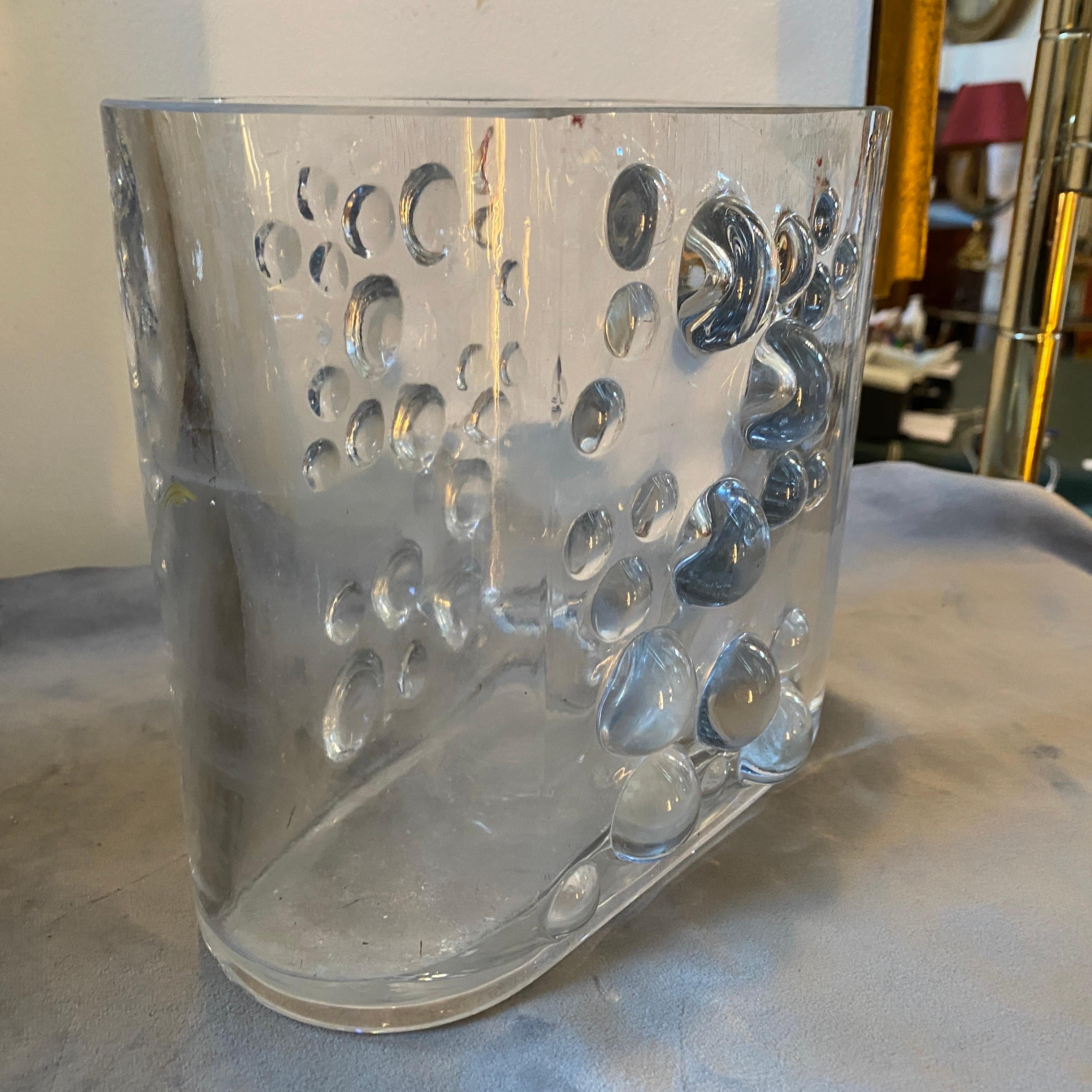 1970s Space Age Transparent Glass Italian Oval Bubble Vase For Sale 2