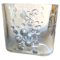 Jarrón de burbujas ovalado italiano de cristal transparente de la Era Espacial de 1970