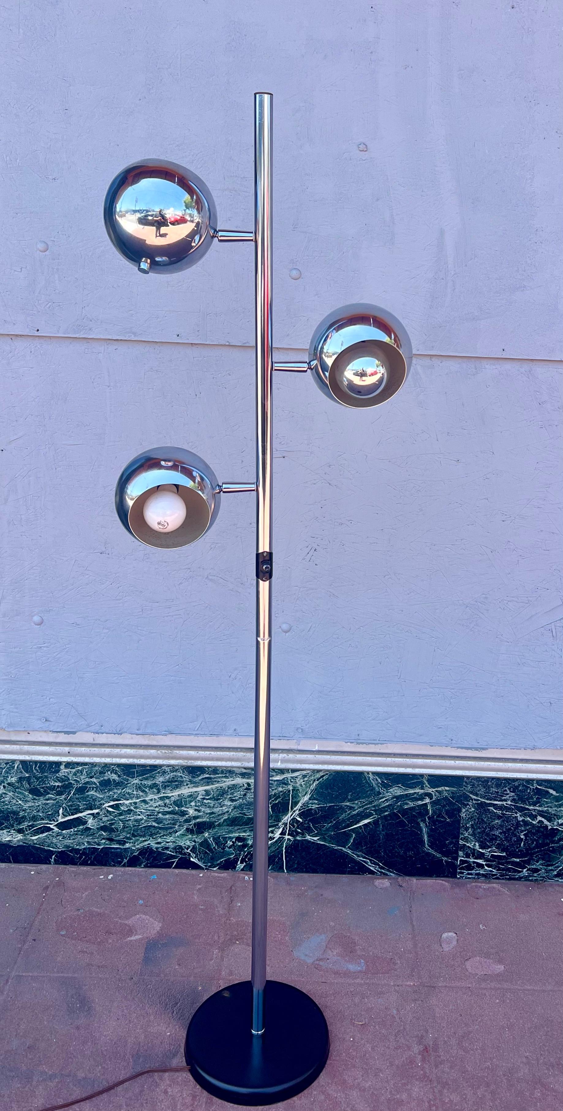 American 1970's Space Age Triple Multidirectional Chrome Eyeball Floor Lamp