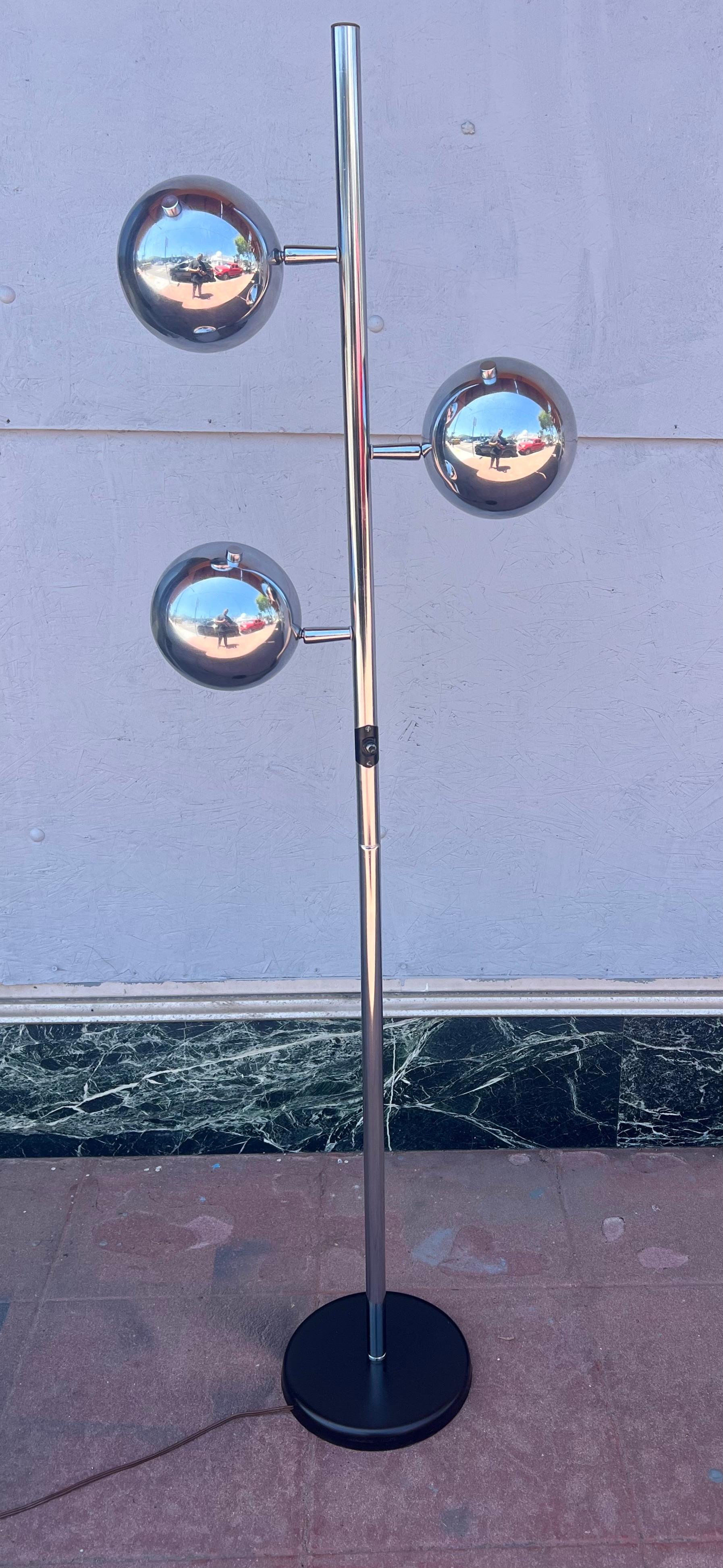 20th Century 1970's Space Age Triple Multidirectional Chrome Eyeball Floor Lamp