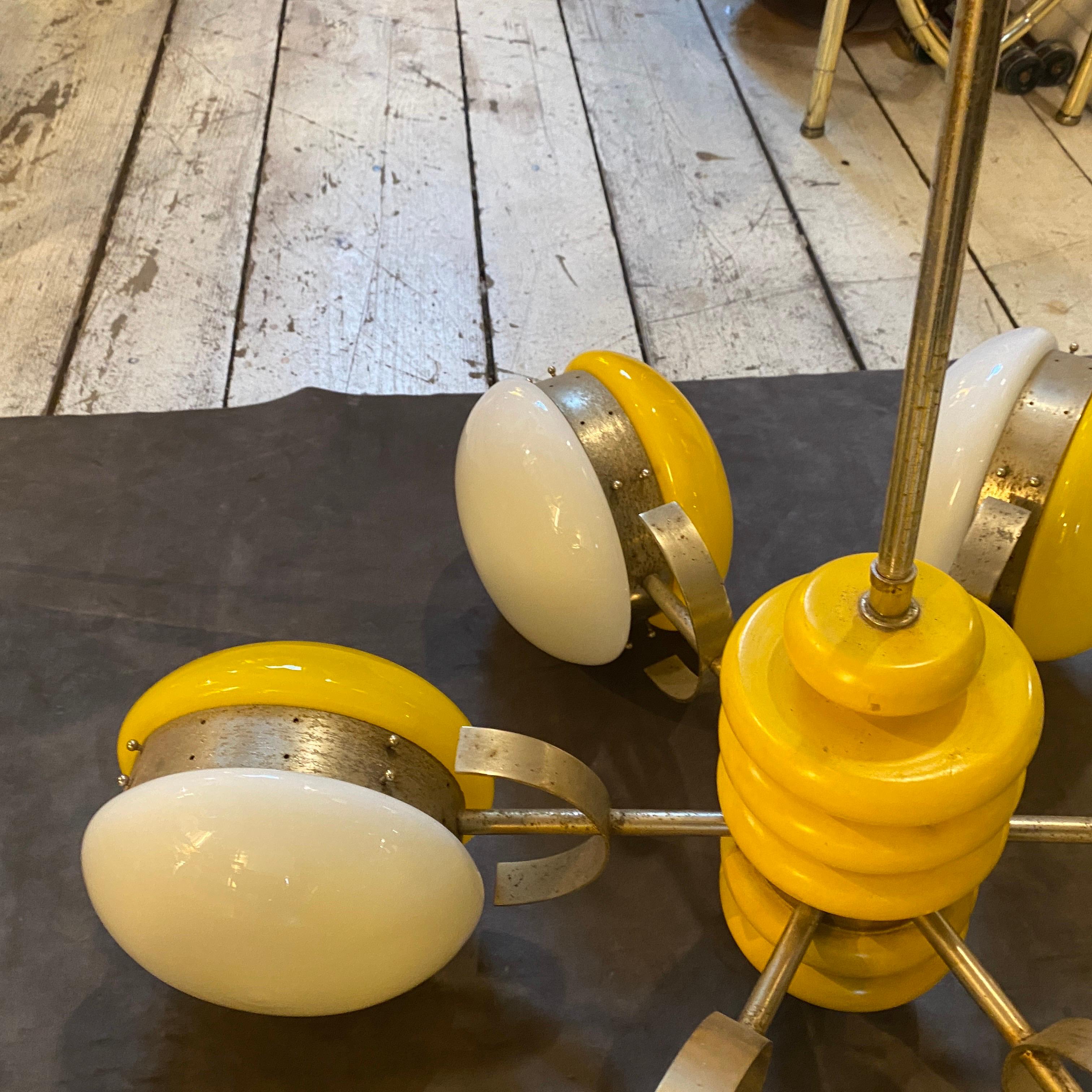 1970s Space Age White and Yellow Six Lights Italian Chandelier 6
