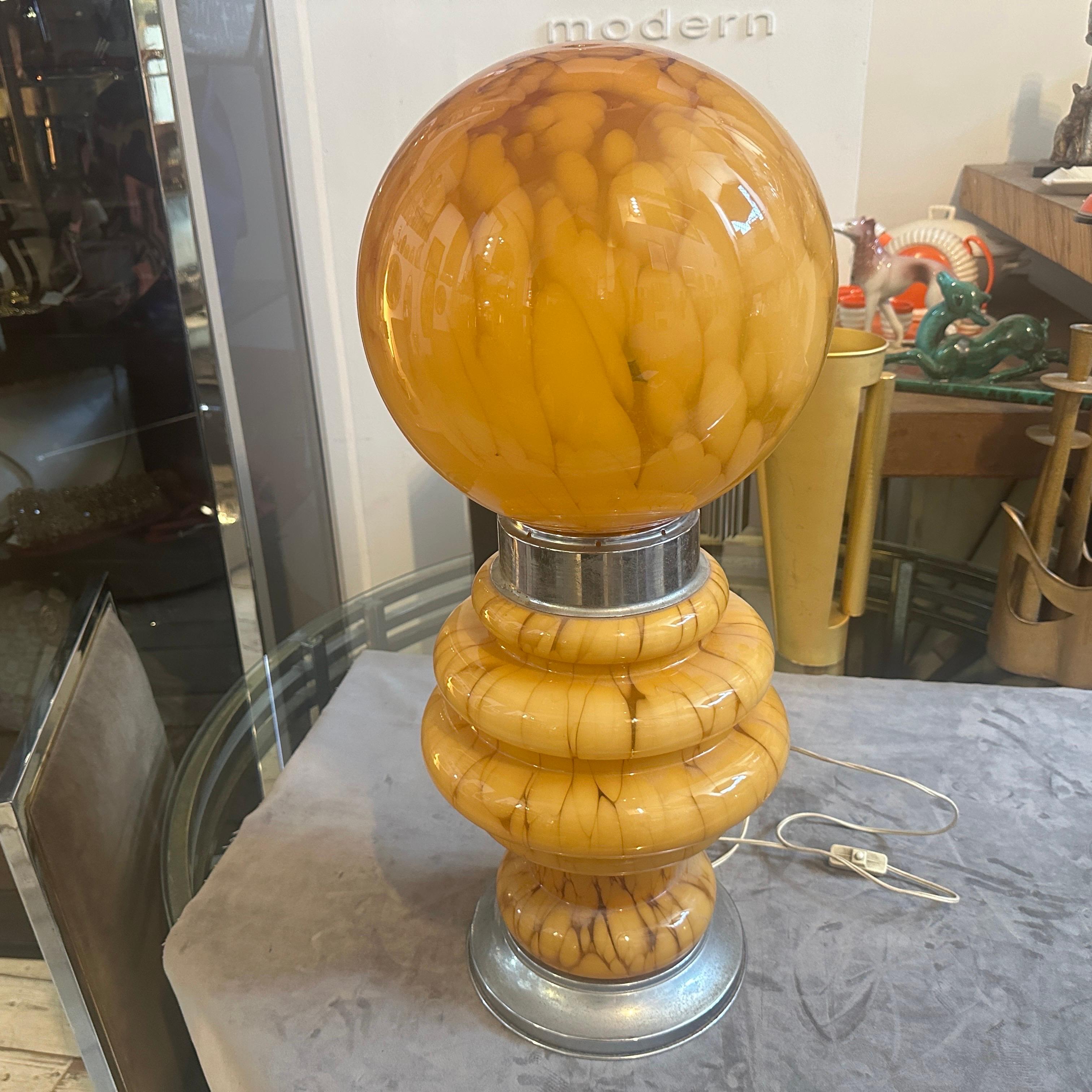 1970s Space Age Yellow Glass and Metal Table Lamp Carlo Nason for Mazzega For Sale 8