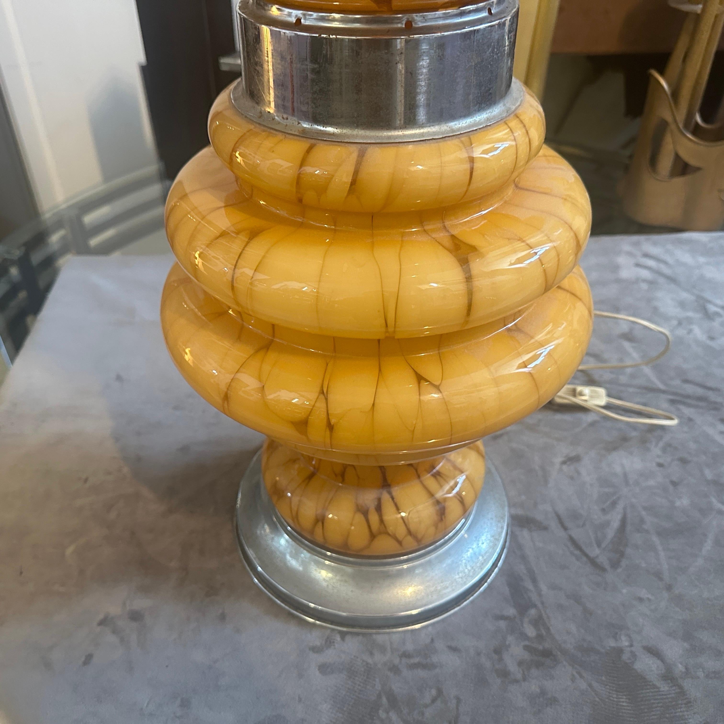 1970s Space Age Yellow Glass and Metal Table Lamp Carlo Nason for Mazzega For Sale 9