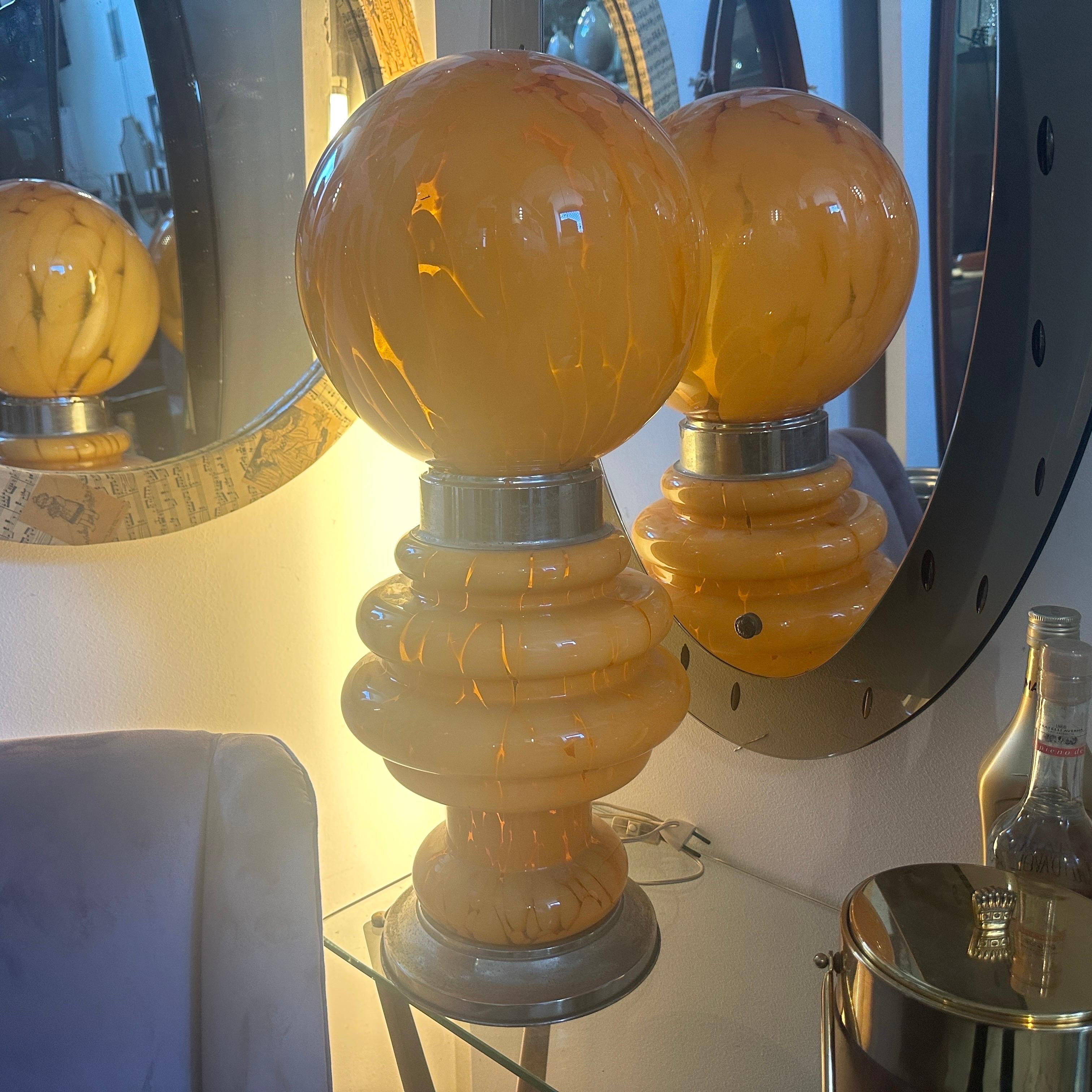 1970s Space Age Yellow Glass and Metal Table Lamp Carlo Nason for Mazzega For Sale 11