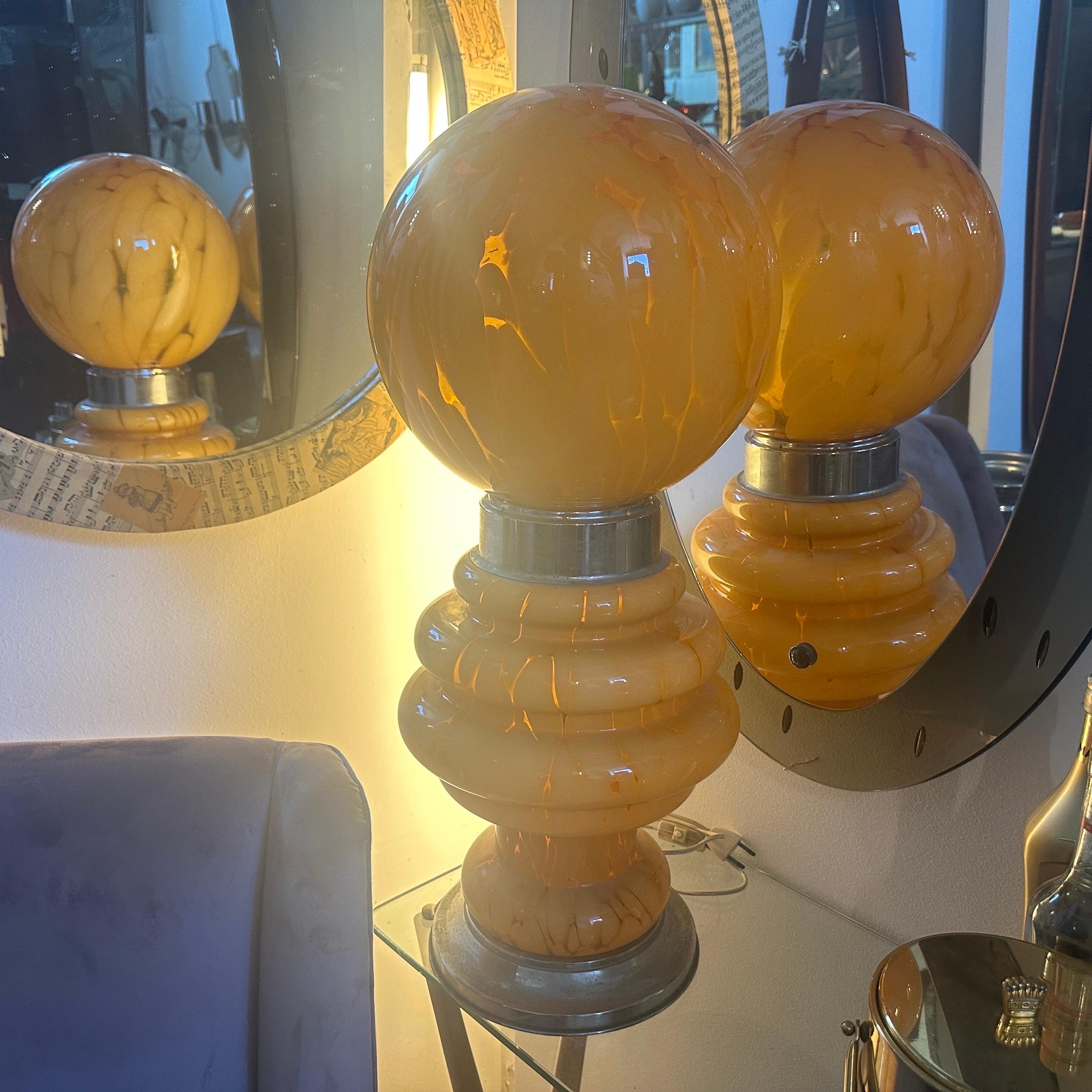 Hand-Crafted 1970s Space Age Yellow Glass and Metal Table Lamp Carlo Nason for Mazzega For Sale
