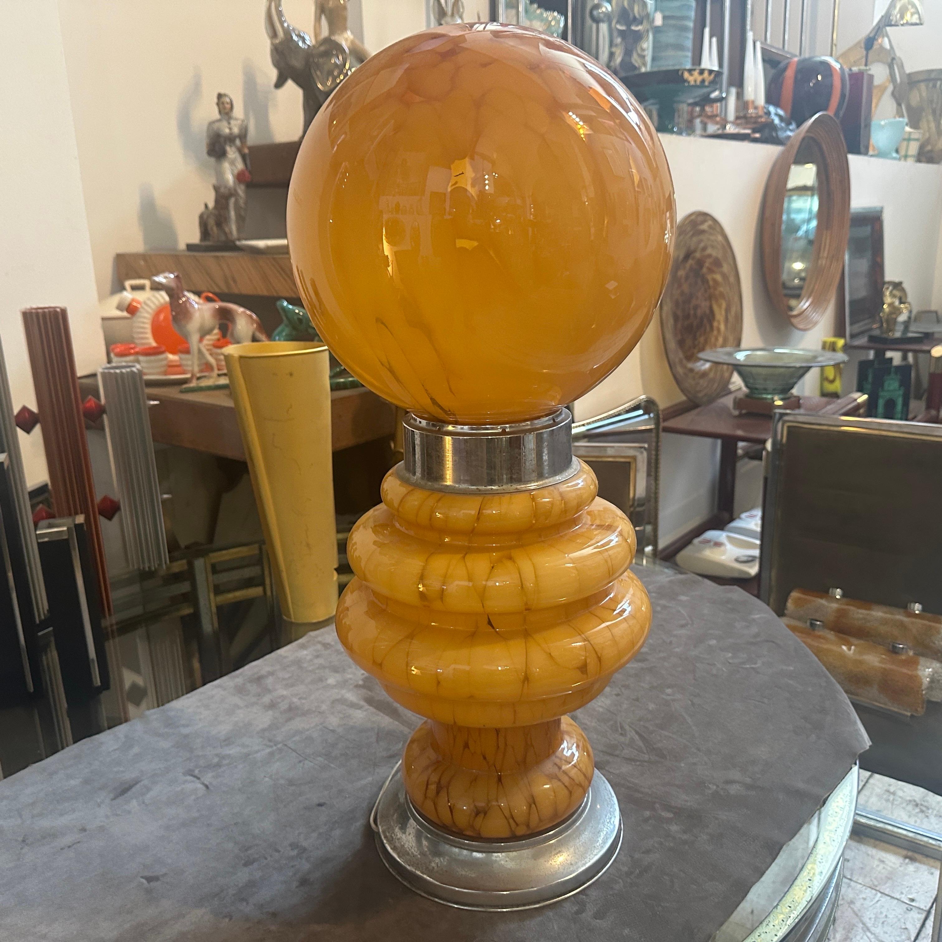 1970s Space Age Yellow Glass and Metal Table Lamp Carlo Nason for Mazzega For Sale 3