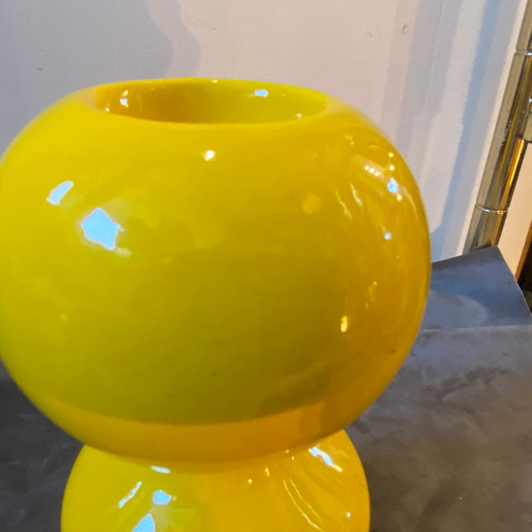 Ceramic 1970s Space Age Yellow Vetrochina Italian Candle Holder by Gabbianelli For Sale