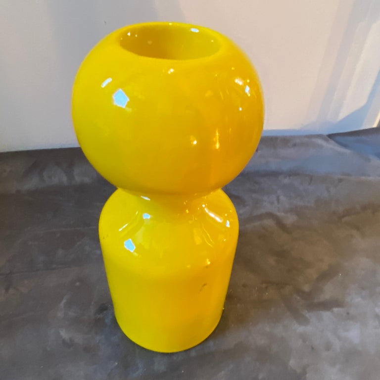 1970s Space Age Yellow Vetrochina Italian Candle Holder by Gabbianelli For Sale 3