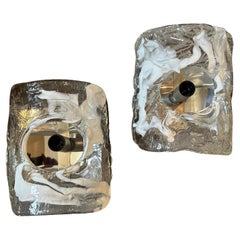 1970er Jahre Spage Age Wandleuchter aus klarem und weißem Murano-Glas und Stahl von Mazzega