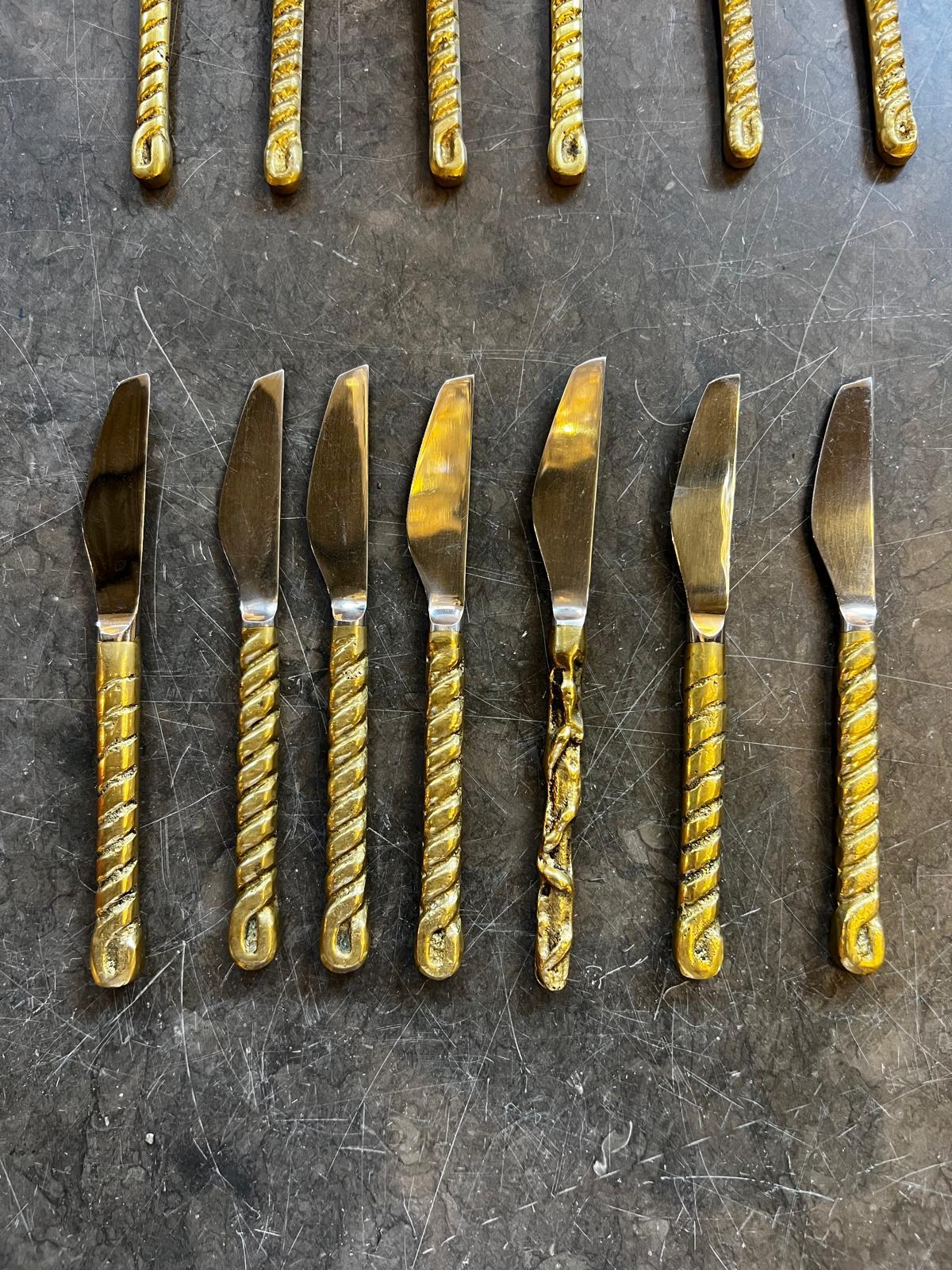 1970s Spain Two-tone Bronze Cutlery Set For Sale 7