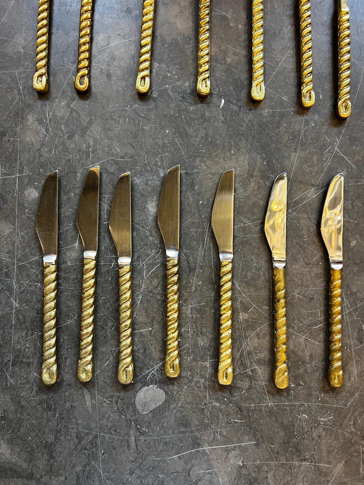 1970s Spain Two-tone Bronze Cutlery Set For Sale 8
