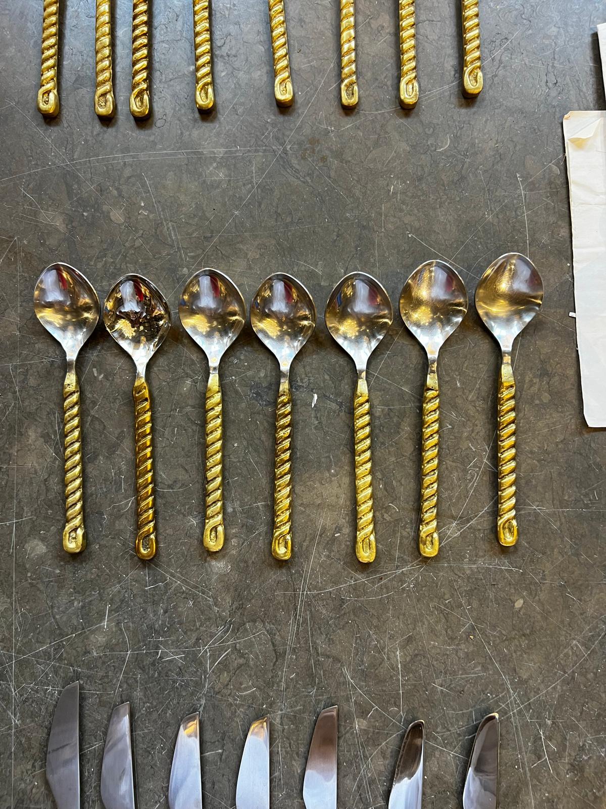 1970s Spain Two-tone Bronze Cutlery Set For Sale 9