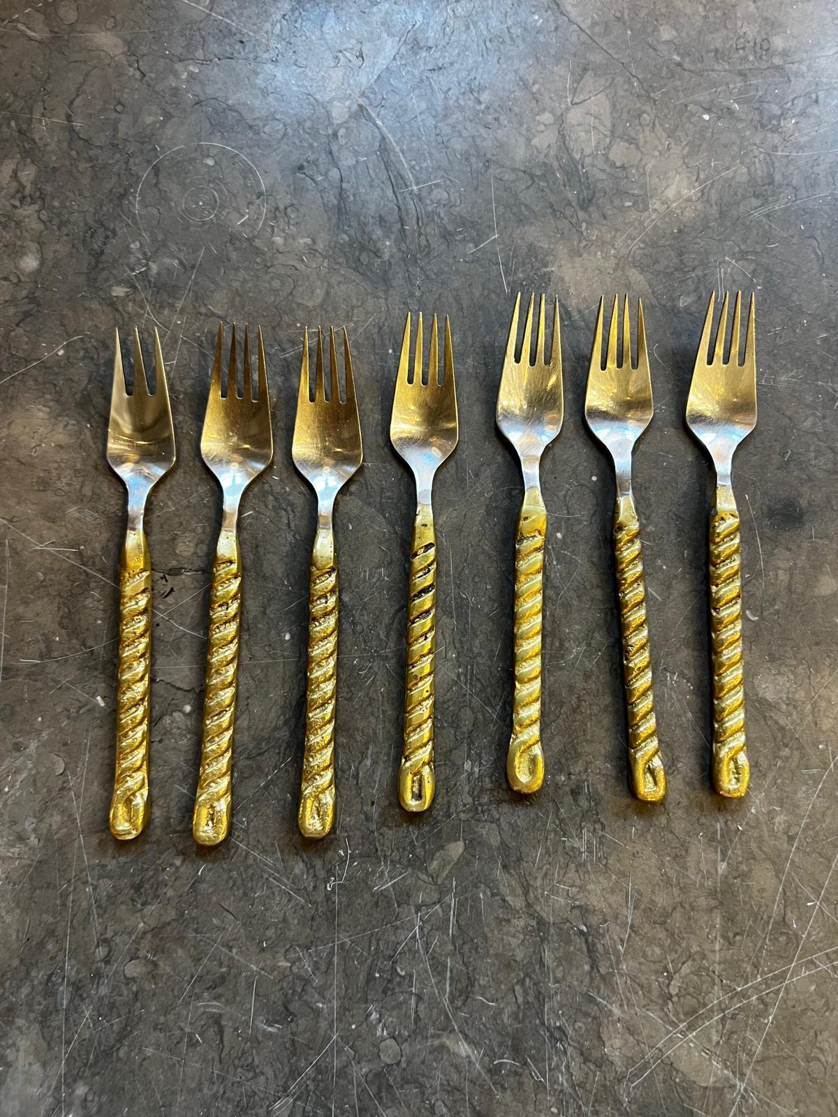 1970s Spain Two-tone Bronze Cutlery Set In Good Condition For Sale In Marbella, ES