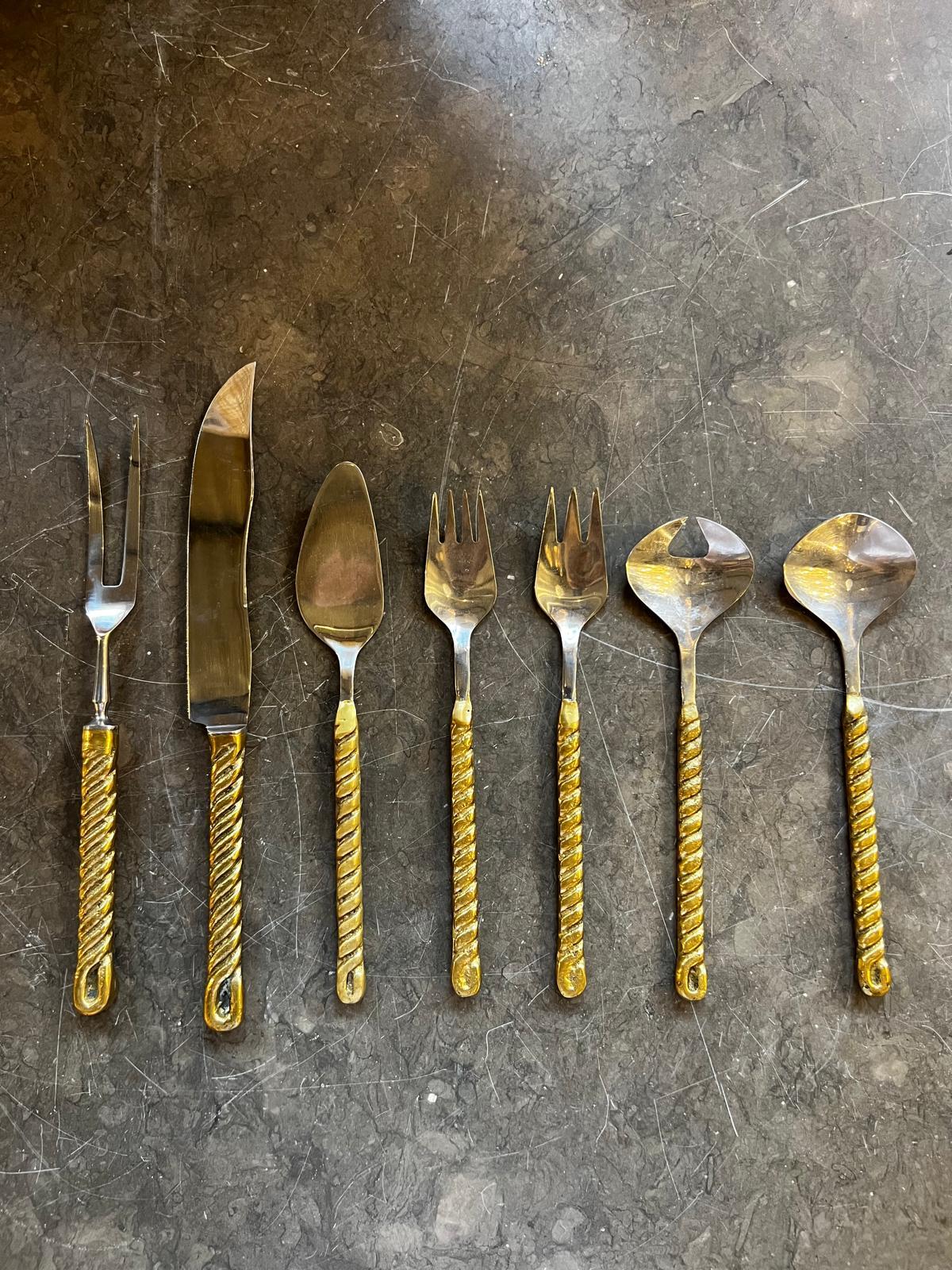 1970s Spain Two-tone Bronze Cutlery Set For Sale 4