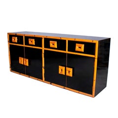 1970s Spanish 2-Door 4-Drawer Bamboo and Formica Low Cabinet