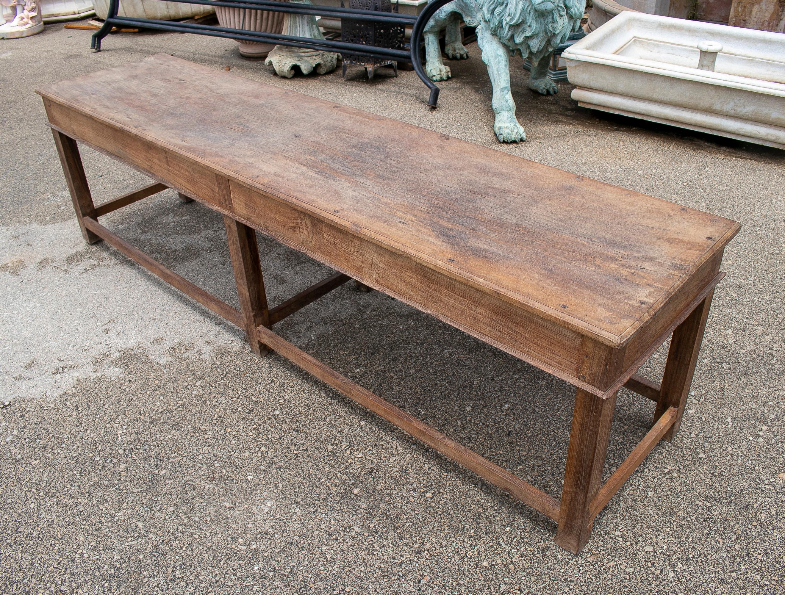 Late 20th Century 1970s Spanish 2-Drawer Natural Wood Farmhouse Table w/ Glazed Tiles