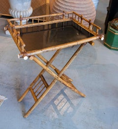 1970s Spanish 2-Part Bamboo & Formica Tray w/ Stand