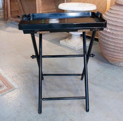 1970s Spanish 2-Part Black Lacquered Wooden Tray w/ Folding Stand