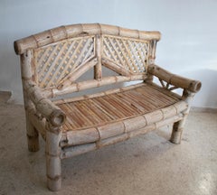 1970s Spanish 2-Seater Bamboo Garden Bench