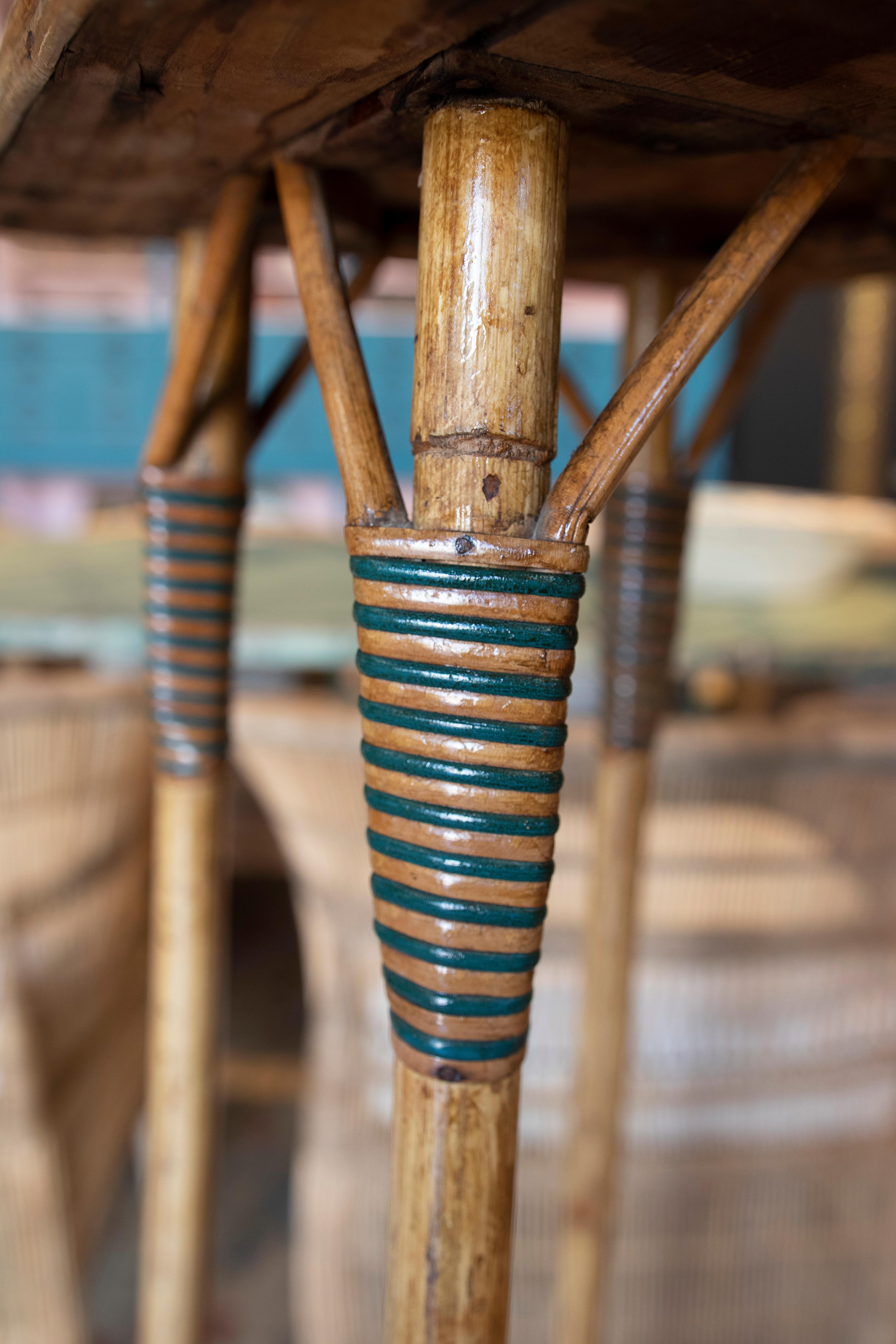 1970s Spanish 2-Tone Woven Cane & Bamboo Tall Plant Stand 1