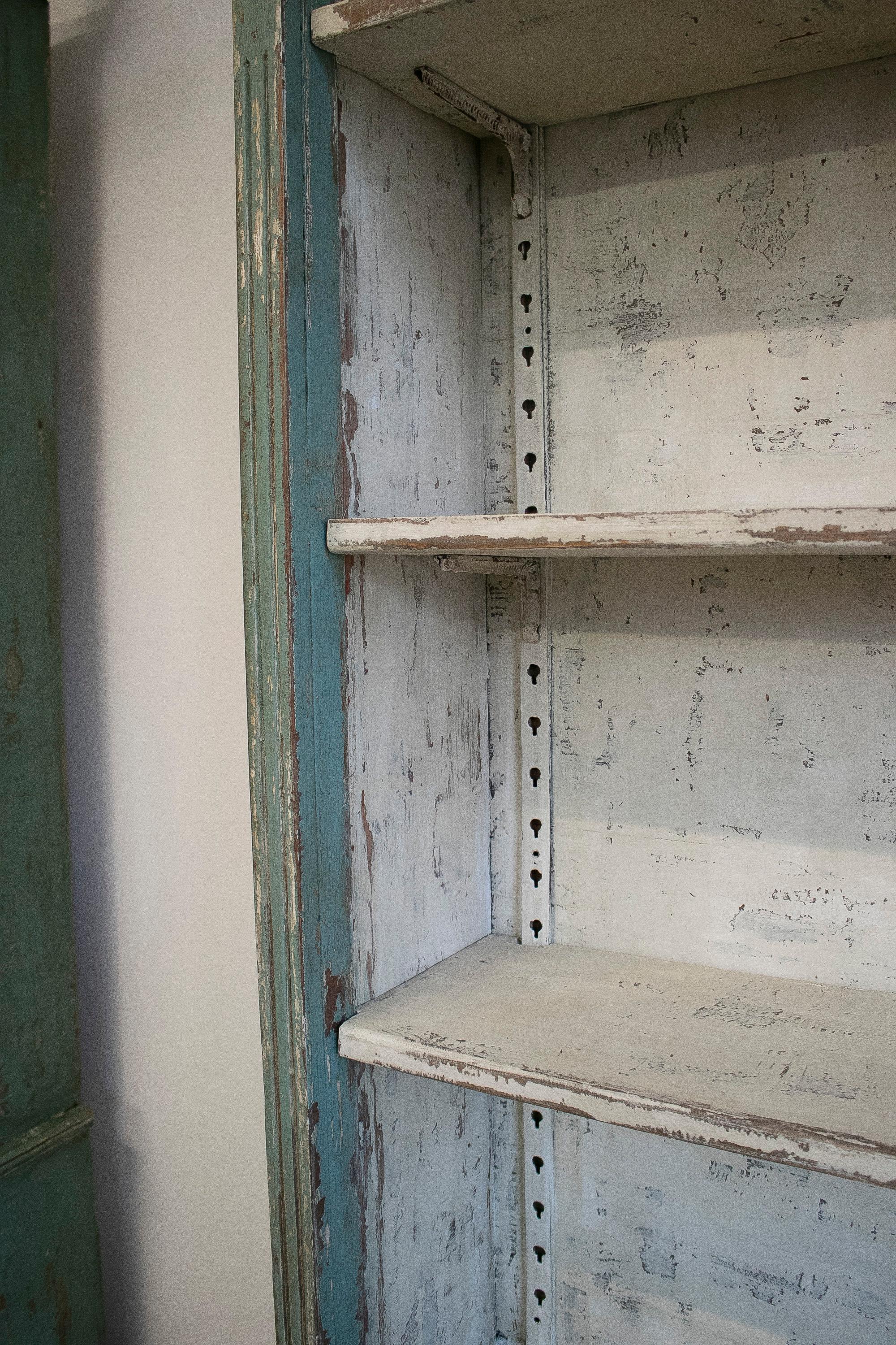 1970s Spanish 4-Shelf & 2-Door Painted Wooden Industrial Bookshelf 7