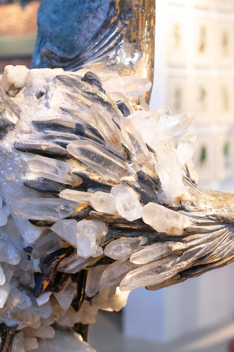 1970s Spanish Amethyst and Silver Eagle on Rock Crystal Figure