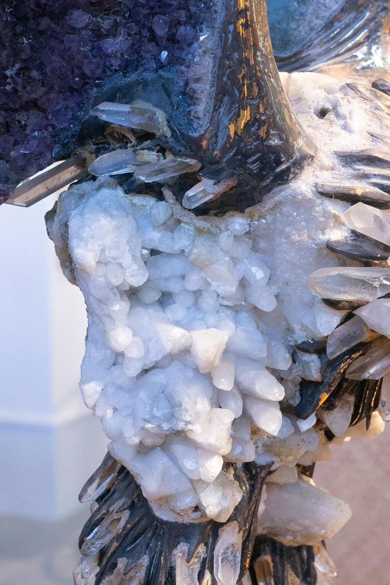 1970s Spanish Amethyst and Silver Eagle on Rock Crystal Figure